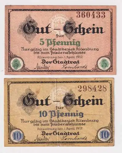 2 Banknoten Notgeld Stadt Altenburg 5 & 10 Pfennig 1917 Verkehrsausgabe