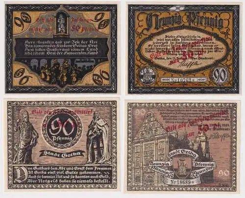 2 Banknoten 50 Pf. Überdruck Notgeld Stadt Gotha 15.7.1921 (152976)