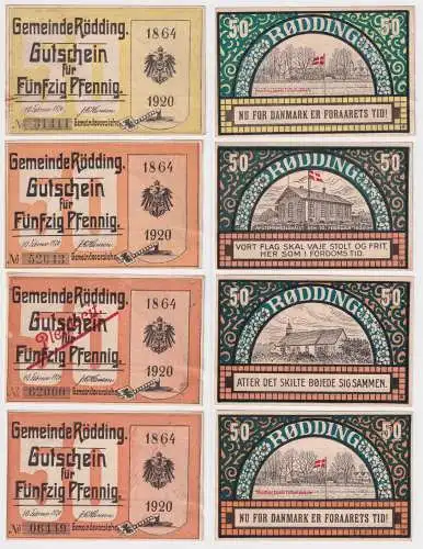 4 x 50 Pfennig Banknoten Notgeld Gemeinde Rödding Dänemark 10.2.1920 (168750)