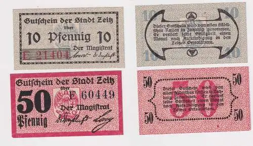 2 Banknoten Notgeld Stadt Zeitz 10 & 50 Pfennig um 1920