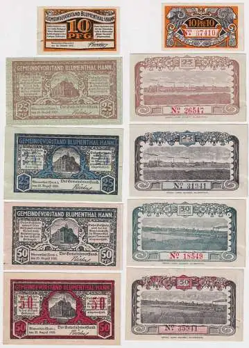 5 Banknoten Notgeld der Gemeinde Blumenthal i.H. 1920 (169077)