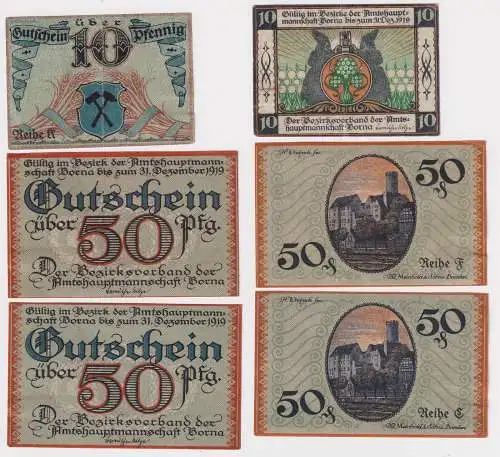 10 und 2 x 50 Pfennig Banknoten Notgeld Stadt Borna gültig bis 1919 (168753)