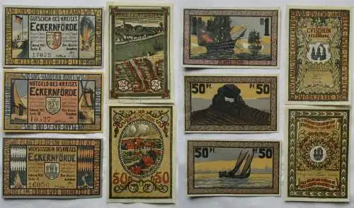 25 Pfennig bis 1 Mark Banknoten Notgeld Kreis Eckernförde 1921 (157116)