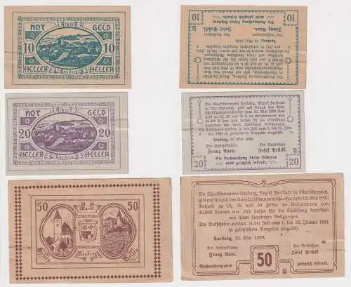 10, 20 und 50 Heller Banknoten Lasberg 12.05.1920 (168832)