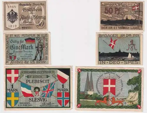 50 Pfennig 2 x 1 Mark Banknoten Notgeld Stadt Broacker 1920 (168955)
