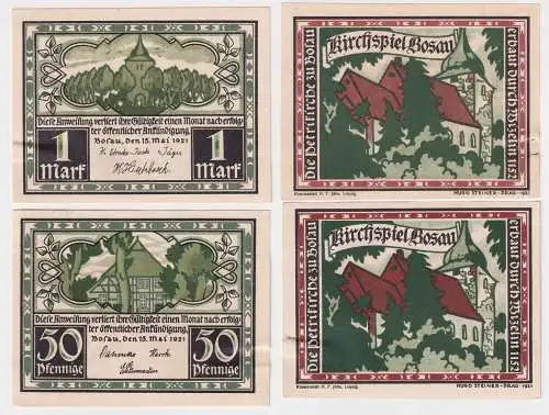 50 Pfennig und 1 Mark Banknoten Notgeld Kirchspiel Bosau 15.5.1921 (168912)