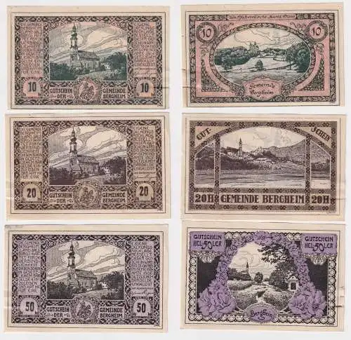 3 Banknoten 10 bis 50 Heller Notgeld Gemeinde Bergheim 1920 (169039)