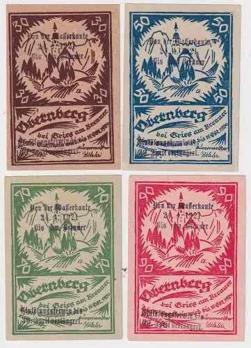 4 Banknoten Notgeld Gemeinde Obernberg bei Gries am Brenner 1920 (155103)