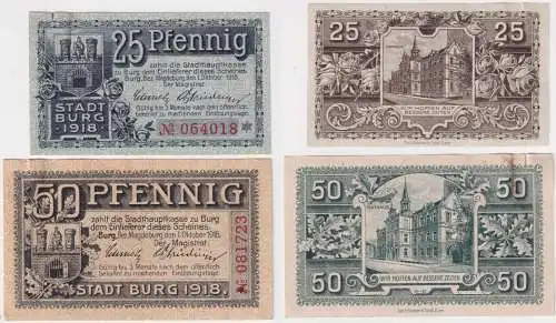 25 und 50 Pfennig Banknoten Notgeld Stadt Burg 1.10.1918 (168982)