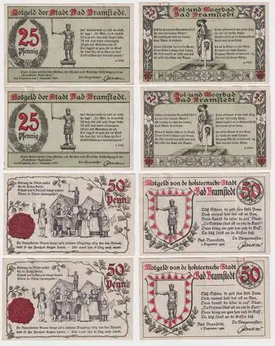 4 Banknoten 2 x 25 & 50 Pfennig Notgeld Stadt Bad Bramstedt 1920 (169176)