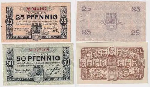 25 und 50 Pfennig Banknoten Notgeld StadtBergisch Gladbach 1917 (168793)
