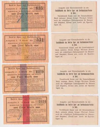 4 Banknoten Bork'er Spar- und Darlehnskasse Kriegs-Wechsel-Schein 1915 (151764)