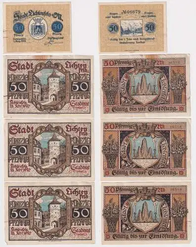 4 x 50 Pfennig Banknoten Notgeld Stadt Lichtenfels 1918/1920 (160977)