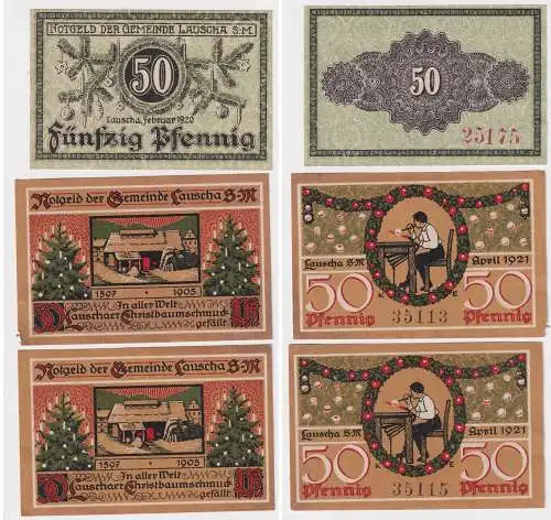 3 x 50 Pfennig Banknoten Notgeld Stadt Lauscha S.M. 1920/1921 (168848)