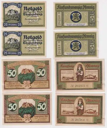 4 Banknoten 2 x 25 & 50 Pfennig Notgeld Stadt Leutenberg 1921 (169001)