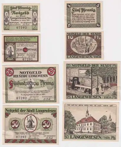 kompl. Serie mit 4 Banknoten Notgeld Stadt Langewiesen in Thüringen 1921 (169041