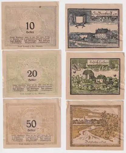 3 Banknoten 10 bis 50 Heller Notgeld Gemeinde Burgkirchen (168813)
