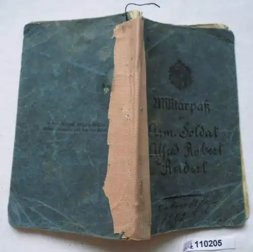Militärpaß 8. K.S. Arm.-Btl.N.132 3. Kompanie 1. Weltkrieg (110205)