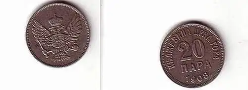 20 Para Eisen Münze Montenegro 1908 (MU1990)