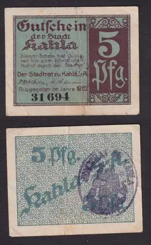 Banknote Notgeld Stadt Kahla 5 Pfennig 1920 (105401)