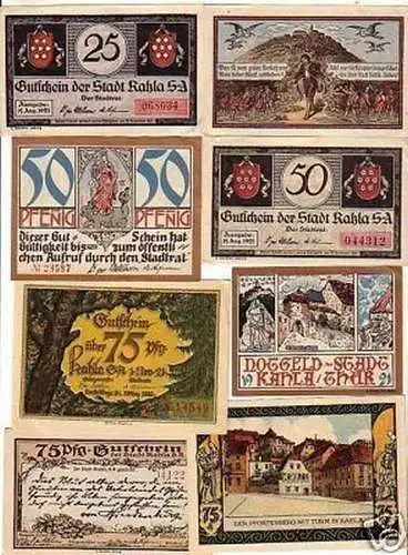 8 verschiedene Banknoten Notgeld Stadt Kahla 1921