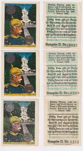 3 Banknoten Notgeld der Stadt Parey a.d. Elbe 1921 (168871)