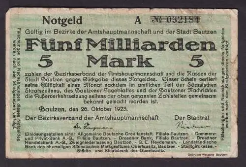 Banknote Inflation 5 Milliarden Mark Amtshauptmannschaft Bautzen 1923 (114997)