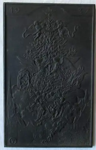 Lauchhammer Plakette Jahresplakette 1937 Engel schmücken Tannenbaum (122871)