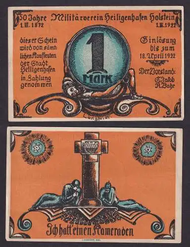 1 Mark Banknote Notgeld 50 Jahre Militärverein Heiligenhafen 1922 (107315)