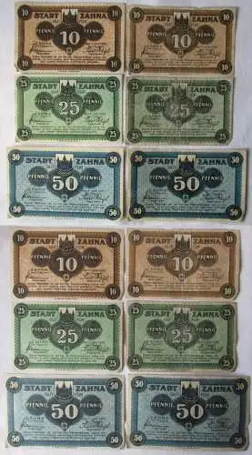 2 x 10, 25 & 50 Pfennig Banknoten Notgeld Stadt Zahna 1920 (159529)