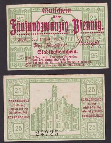 25 Pfennig Banknote Notgeld Stadt Kyritz 1.Juli 1920 (105288)