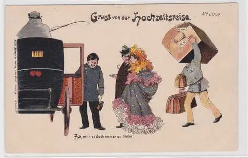 41428 Künstler Ak Bruno Bürger Leipzig No. 6009 Gruss von der Hochzeitsreise