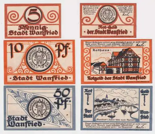 3 Banknoten Notgeld Stadt Wanfried 5, 10 & 50 Pfennig (168763)