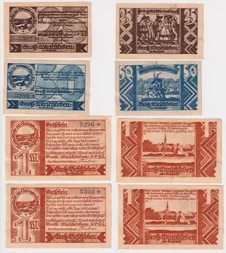 4 Banknoten Notgeld Groß-Wirschleben  2 x 1 Mark, 50 & 25 Pfennig 1921 (168749)