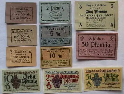 11 Banknoten Notgeld Stadt Neustadt O. Schlesien 1919/1920 (108259)