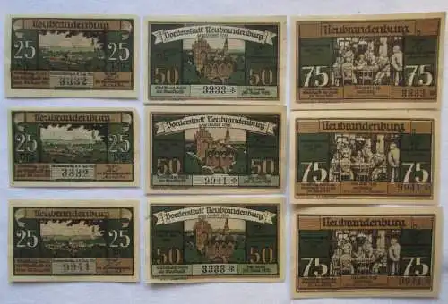 9 Banknoten Notgeld Stadt Neubrandenburg 2.Juli 1921 (103285)