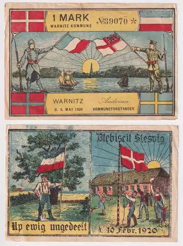 1 Mark Banknote Notgeld Gemeinde Kommune Warnitz Dänemark 5. Mai 1920 (168764)