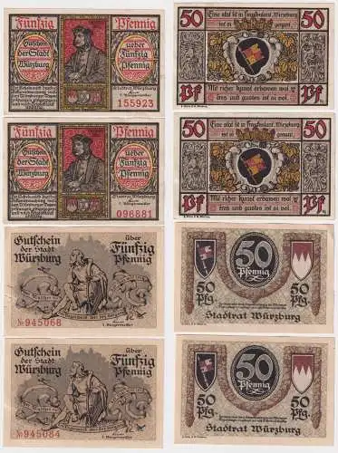 4 BanknotenNotgeld Würzburg 50 Pfennig (168950)