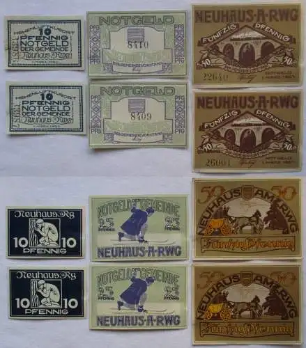2 x 10, 25 und 50 Pfennig Banknoten Notgeld Stadt Neuhaus a.Rwg. 1921 (107637)