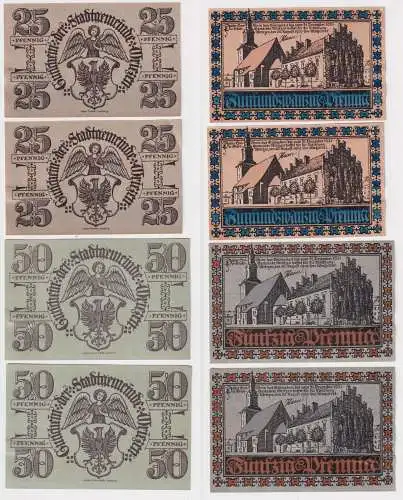 4 Banknoten Notgeld der Stadtgemeinde Wriezen je 2x 25 & 50 Pfennig1921 (168744)