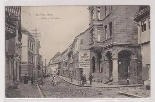 87646 Ak Aschersleben über den Steinen mit Geschäften 1914