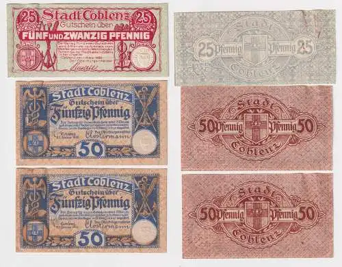 3 Banknoten Notgeld Stadt Coblenz 25 & m2 x 50 Pfennig 1919/1920 (159833)