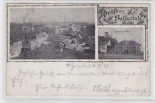 23603 Mehrbild Ak Gruß aus Salzmünde Gasthof zur Fortuna und Draufsicht 1905