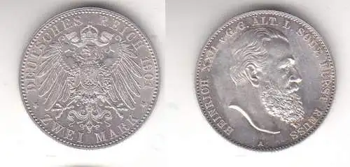 2 Mark Silbermünze Reuss ältere Linie Heinrich XXII Jäger 118 (118743)