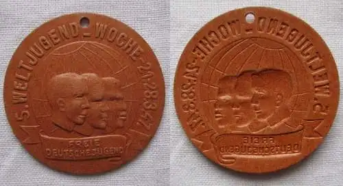 DDR Papp Abzeichen 5. Weltjugend-Woche 1947 Freie Deutsche Jugend FDJ (110405)