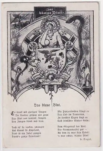 900782 Patriotika Lied AK Das blaue Blut, Wappen von Skagerrak 1917