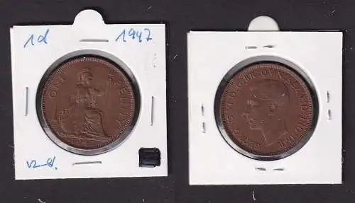 1 Penny Kupfer Münze Großbritannien 1947 Georg VI. (160939)