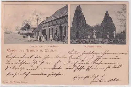 75190 Mehrbild Ak Gruß aus Retzow bei Lychen Gasthof, Kirchen Ruine 1904