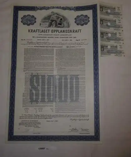 1000 Dollar Aktie Kraftlaget Opplandskraft Power Consortium Oslo 1967 (128987)