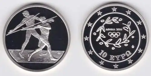 10 Euro Silber Münze Griechenland Olympiade Speerwurf 2004 PP (158300)